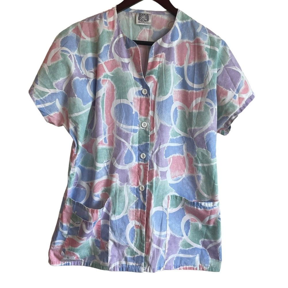 Barco Women Scrub Top S Pastel Floral Medical Uniform Nurse‎ Workwear Dental